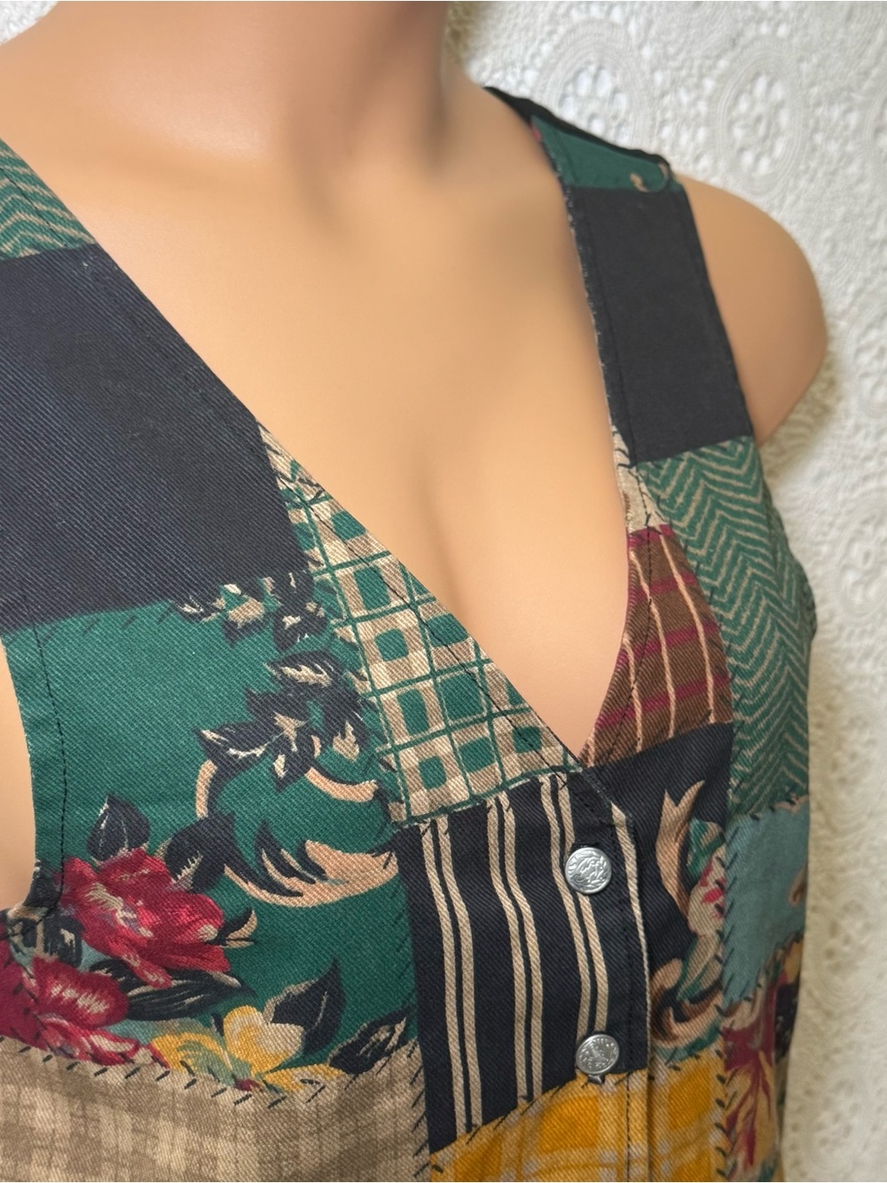 Boho Patchwork Western Cottage Core Vintage 90s Niki-Lee Cali Floral Vest Size L